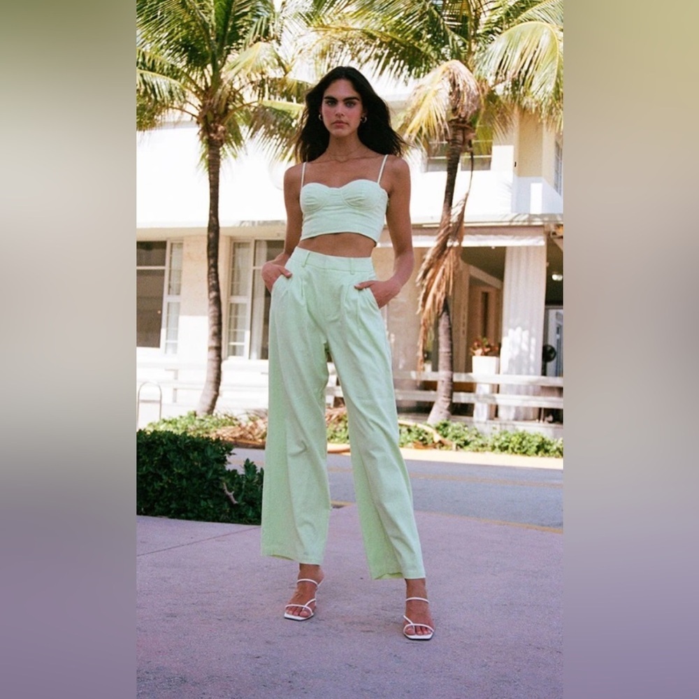 Charlie Holiday Hailee Wide Leg Linen Blend Pant in Calming Green Size 8 NWT